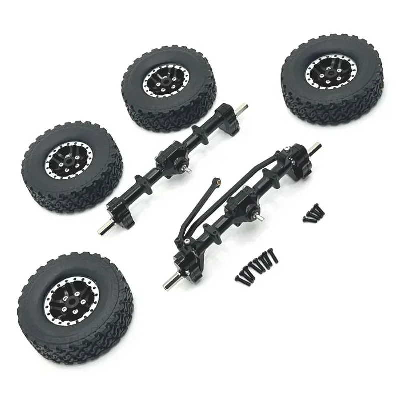 SKDUBRW Piezas de radiocontrol para MN D90 D91 D96 para MN98 99S 1/12 RC, Piezas De Coche, Mejora Metal, Conjunto Eje Delantero Y Trasero, Kit Amortiguador Barra Amarre(Black