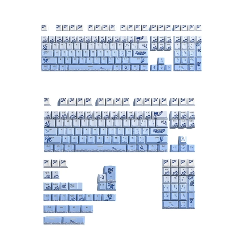 

L43D Blue and White Porcelain Keycaps Side-lit Backlit PBT Double Shot For Mechanical Keyboard, DyeSubbed Keycap Set