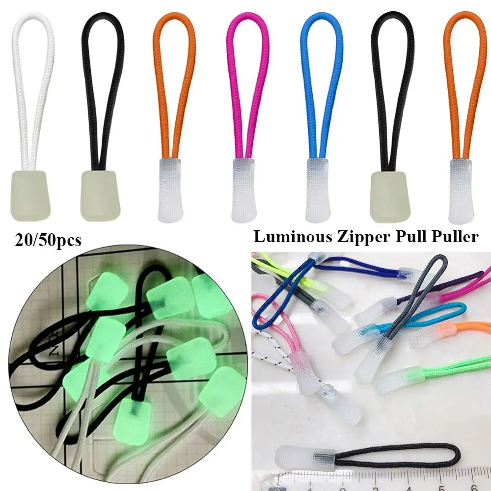 Zipper Pullers 20/50pcs Luminous Zipper Pull Puller End Fit Rope Tag Fixer Zip Cord Tab Clip Broken Buckle Travel Bag Suitcase Tent Backpack
