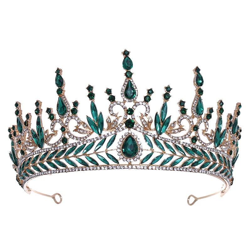 Brautkrone Haarschmuck blaue Rhein Stein Krone Luxus Bankett Kleid Krone Hochzeit Gold Haar Ornament Braut Kopfschmuck – Detail 7