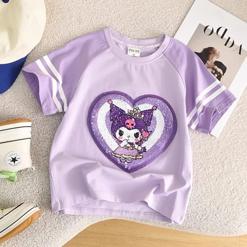 Mymelody Culumi Girls T-Shirt Summer Shirt Changeable Pattern Cinamonroll Children Cartoon Round Neck Casual Tee Tops 2
