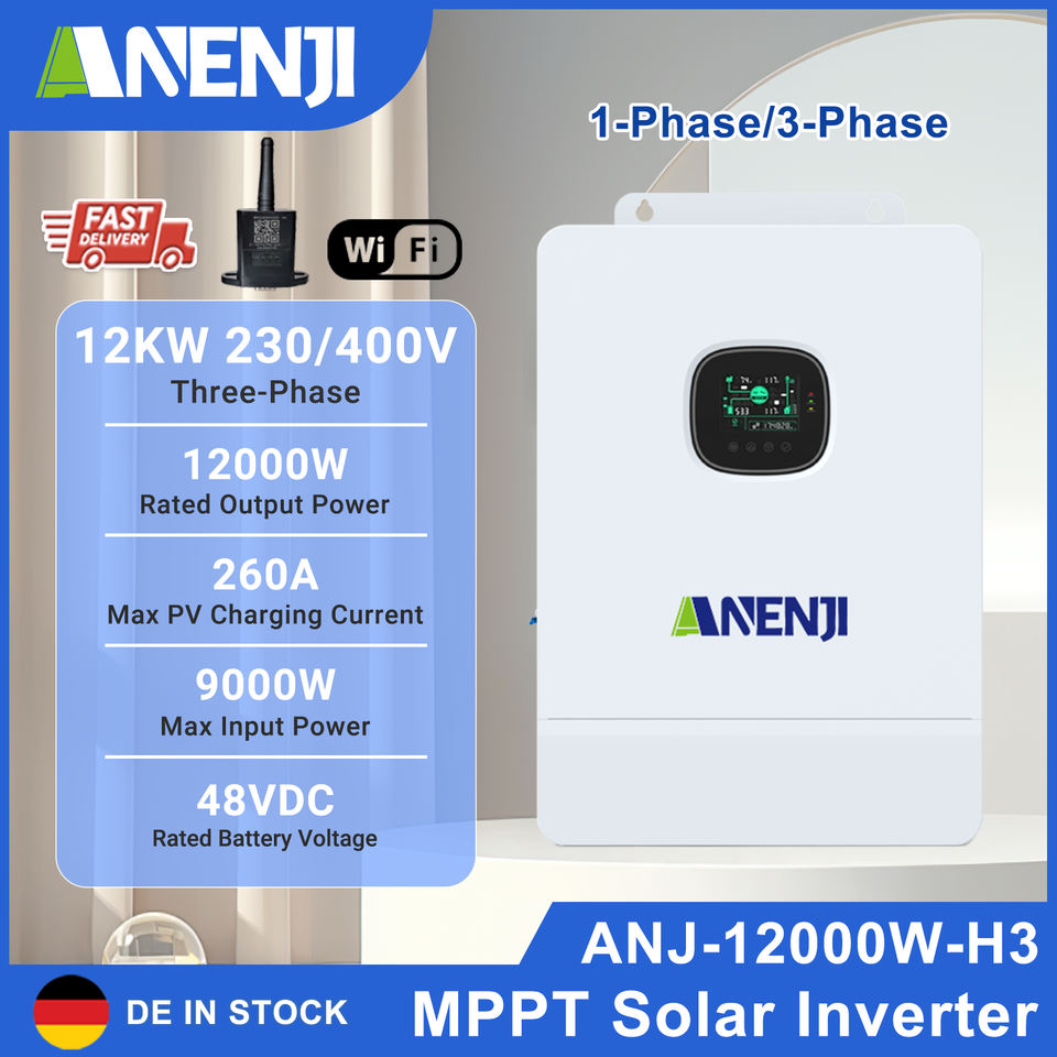 10KW 48V Hybrid Solar Inverter Pure Sine Wave Three-Phase Inverter 230/400VAC MPPT 800VDC PV 22A Solar Charge Controller