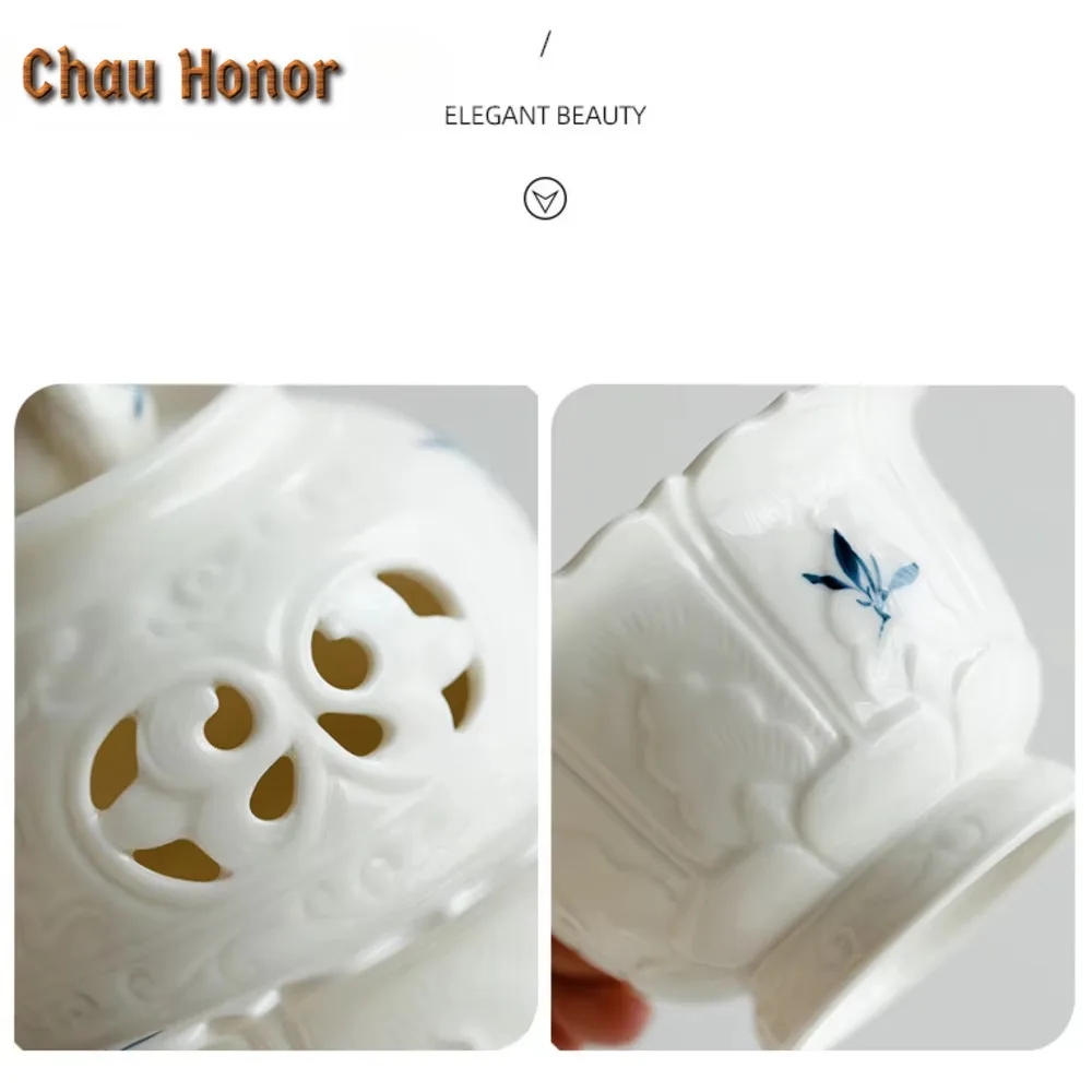 Hand-painted Butterfly Orchid Ceramic Fragrance Stove Chinese Censer Burner Holder Zen Incense Plate Sandalwood Teaware Ornament