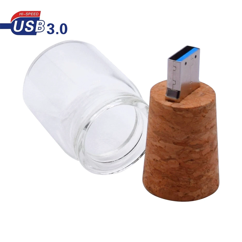 맞춤형 맞춤형 유리 드리프트 병 코르크 USB 나무 상자 펜드라이브, 결혼 선물 USB 스틱, USB 3.0, 8GB, 16GB, 32GB, 64GB