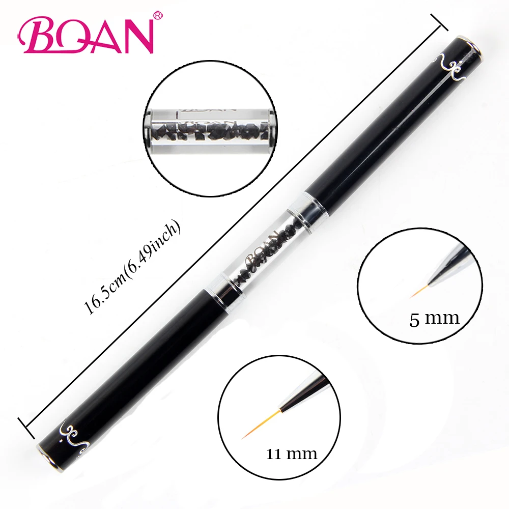 BQAN Double Head Nail Art Liner Brush Drawing Line Pen 5mm/7mm/9mm/11mm Nail Art Brushes Rhinestones Handle Manicure Art Tool 2