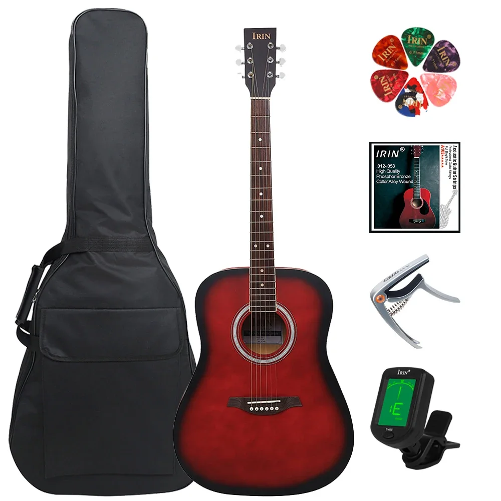 

41 Inch 6 Strings Acoustic Guitar 21 Frets Basswood Body Folk Guitarra with Bag Capo Strings Picks Guitar Parts & Accessories
