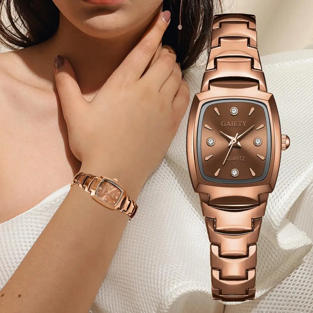 

Fashion Luxury Stainless Steel Wrist Watch Rhinestone Ellipse Creative Ladies Dress Quartz Watch Women Bracelet Watch Rose Gold