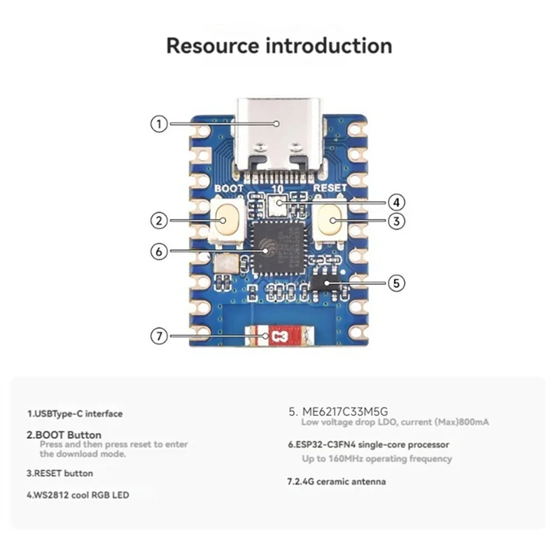A07U-ESP32-C3-Zero Development Board Wifi Bluetooth Module RISC-V 32-Bit Single-Core Processor ESP32-C3FN4 Type-C