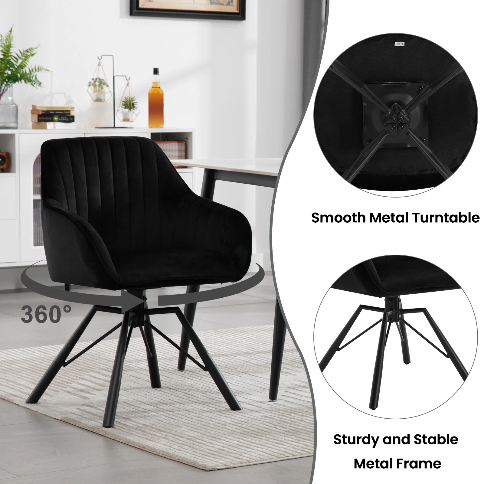 WOLTU 2 Stück/Set drehbare Esszimmerstühle aus Samt, ergonomischer Freizeitstuhl für das Wohnzimmer, gepolsterter Lounge-Küchenstuhl mit Armlehnen – Detail 13