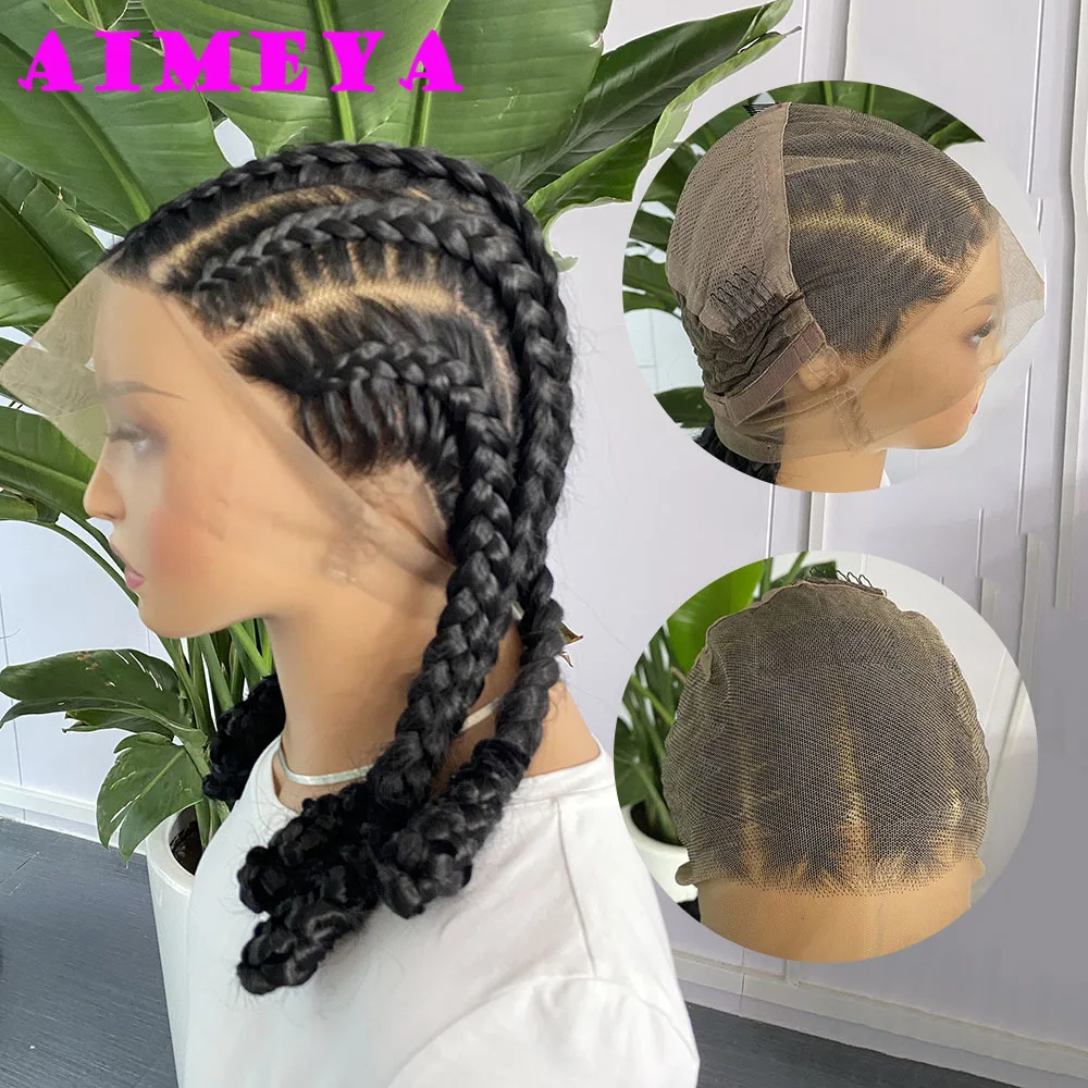 Short Black Braided Lace Wig Synthetic Full Lace Braids Wig for