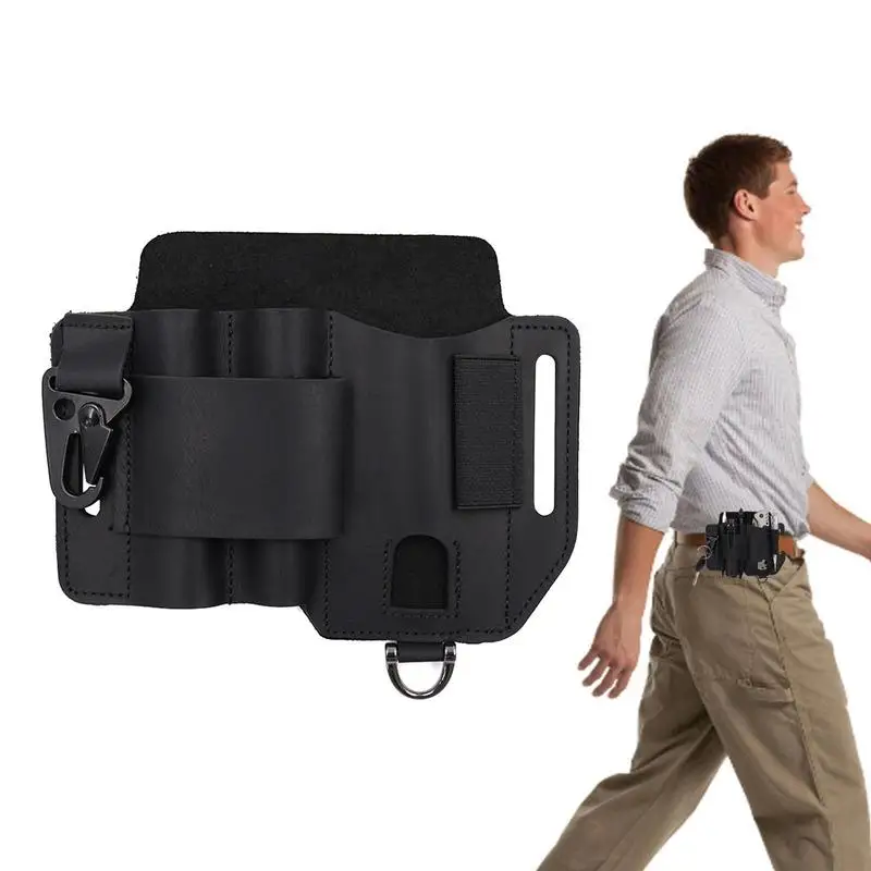 Edcs Multitool & Flashlight Holster Edcs Belt Guaina Pocket Organizer Fondina In Pelle Di Vacchetta Ad Alta Capacità Per Coltelli Auto