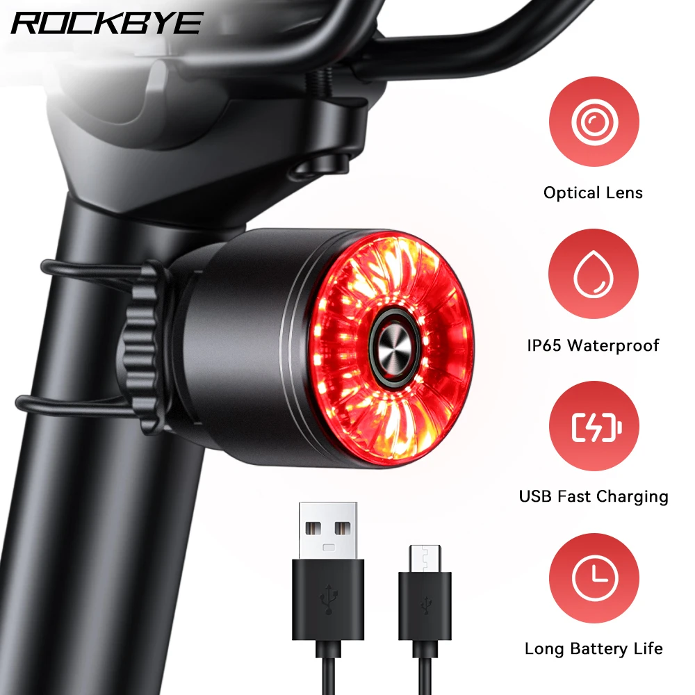 

Rockbye Bicycle Taillight Rechargable IP65 Waterproof Safety Warning Cycling Rear Light 5 Modes Bike Light Bike Accessories