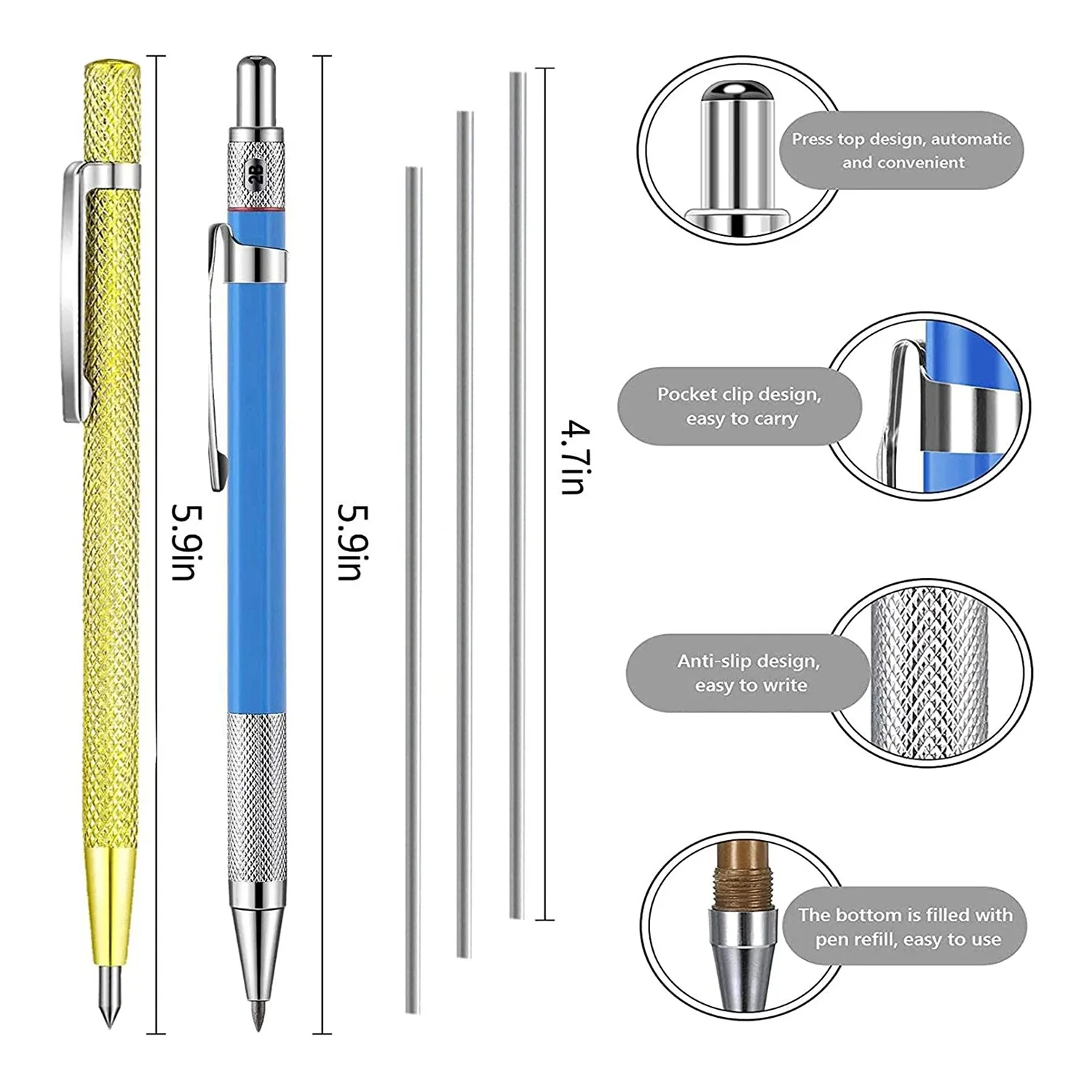 Silver Streak Welders Pencil with 12 Pcs Round Silver Refills, Metal Marker  Pen Metal Carbide Scriber Mechanical Pencils - AliExpress