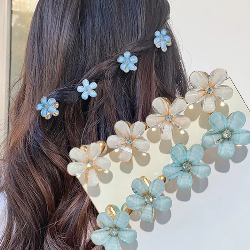Hair Accessories 4pcs Baby Girls Crystal Flower Hair Clips Fashion Metal Mini Hair Claw for Women Crab Hairpins Headwear Kids Accessories