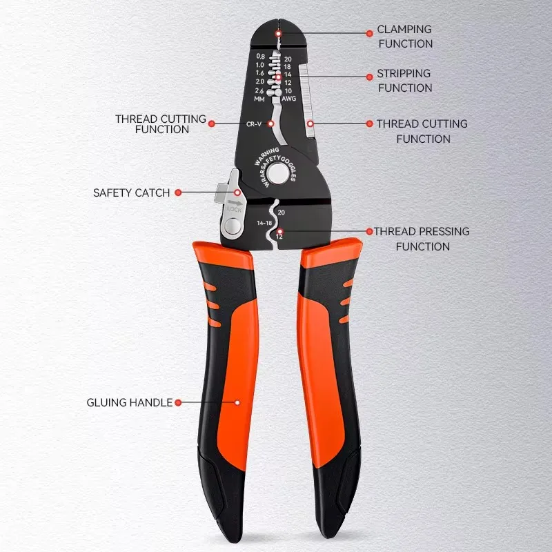 Wire Stripper & Crimper Tool Multi-Functional Electrician Wire Stripper & Crimper Tool Wire Stripping Cutting Pliers For Peeling & Network Cabling