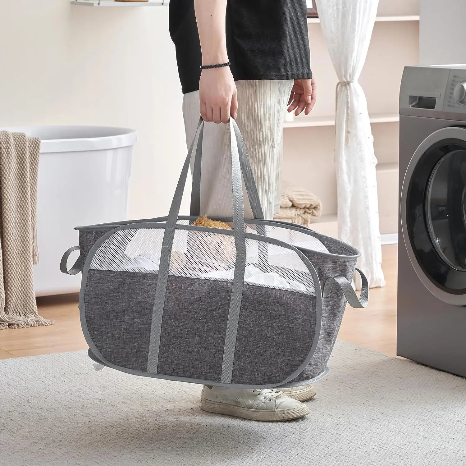 Foldable Pop-Up Laundry Hamper with Reinforced Handles for Home and Travel