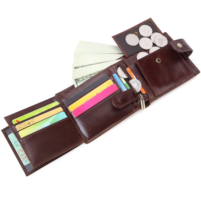 Genuine Leather Wallet for Men Classic Black Soft Purse Coin Pocket Credit Card Holder Vintage Short Card Wallets with Zipper