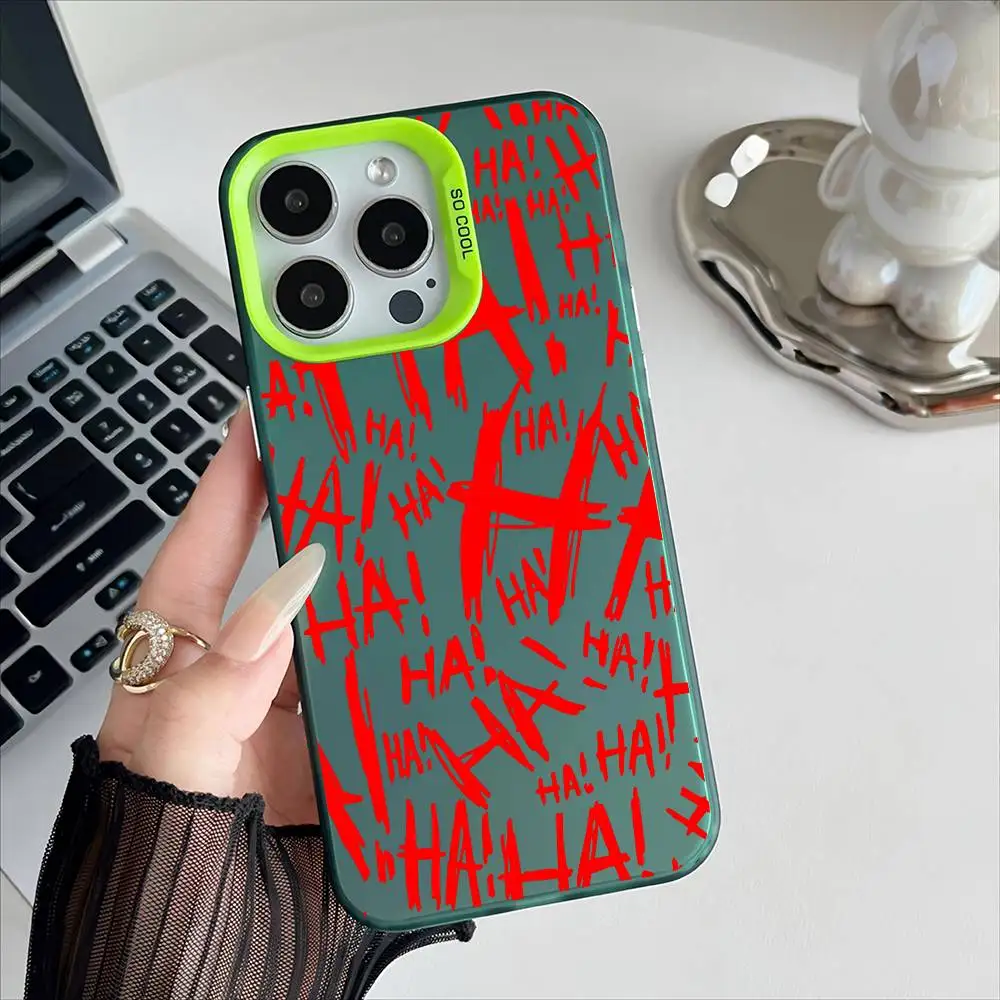 Joker's Smile Electroplated Phone Case with Special Metal Silver Button Design