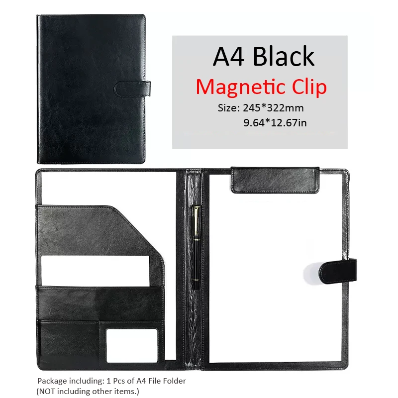Sleek Black Leather Padfolio with Clipboard and Document Organizer