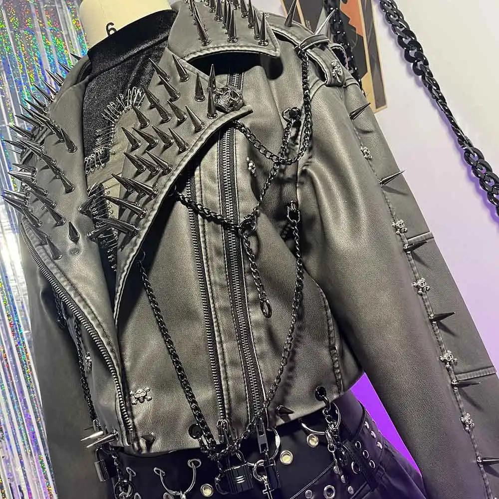 ジャケット・アウター Y2K archive leather jacket S grunge punk Women's Vintage Gothic Leather Jacket Y2k Altnertive Zip Up