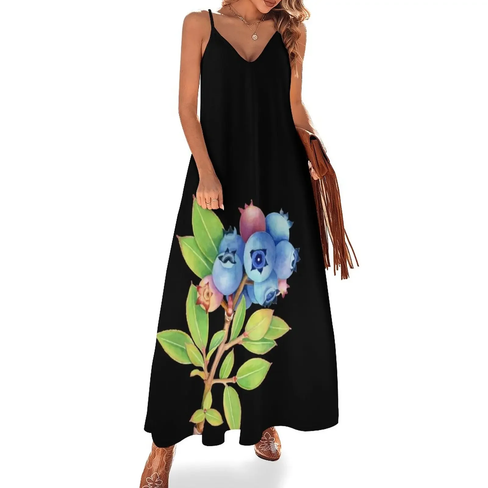 

Wild Maine Blueberries Sleeveless Dress evening dress women Woman clothes