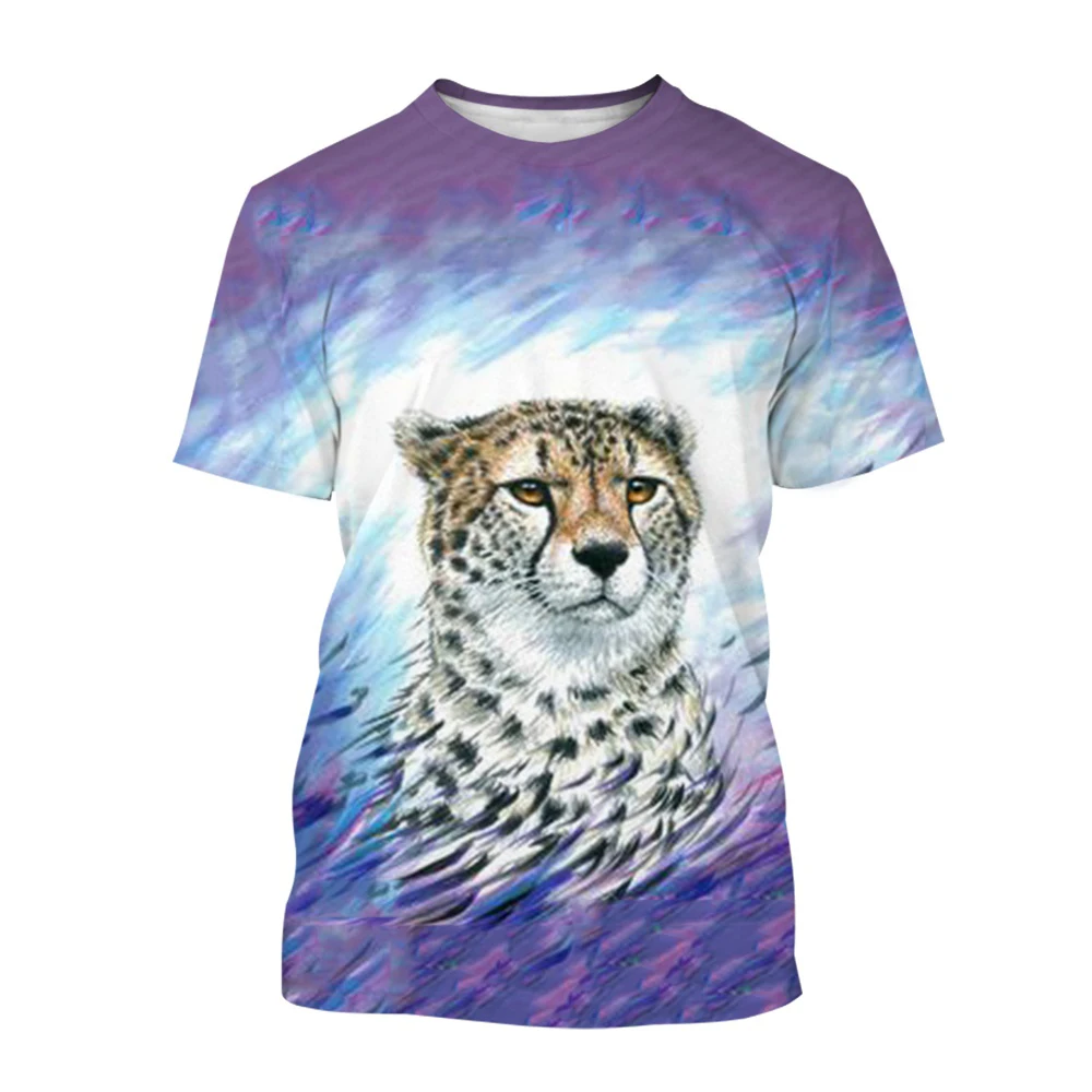 

New 3D-printed Animal Cheetah T-shirt Summer Men's Cheetah T-shirt Women's Cheetah Printed T-shirt Cheetah Round Collar Shirt