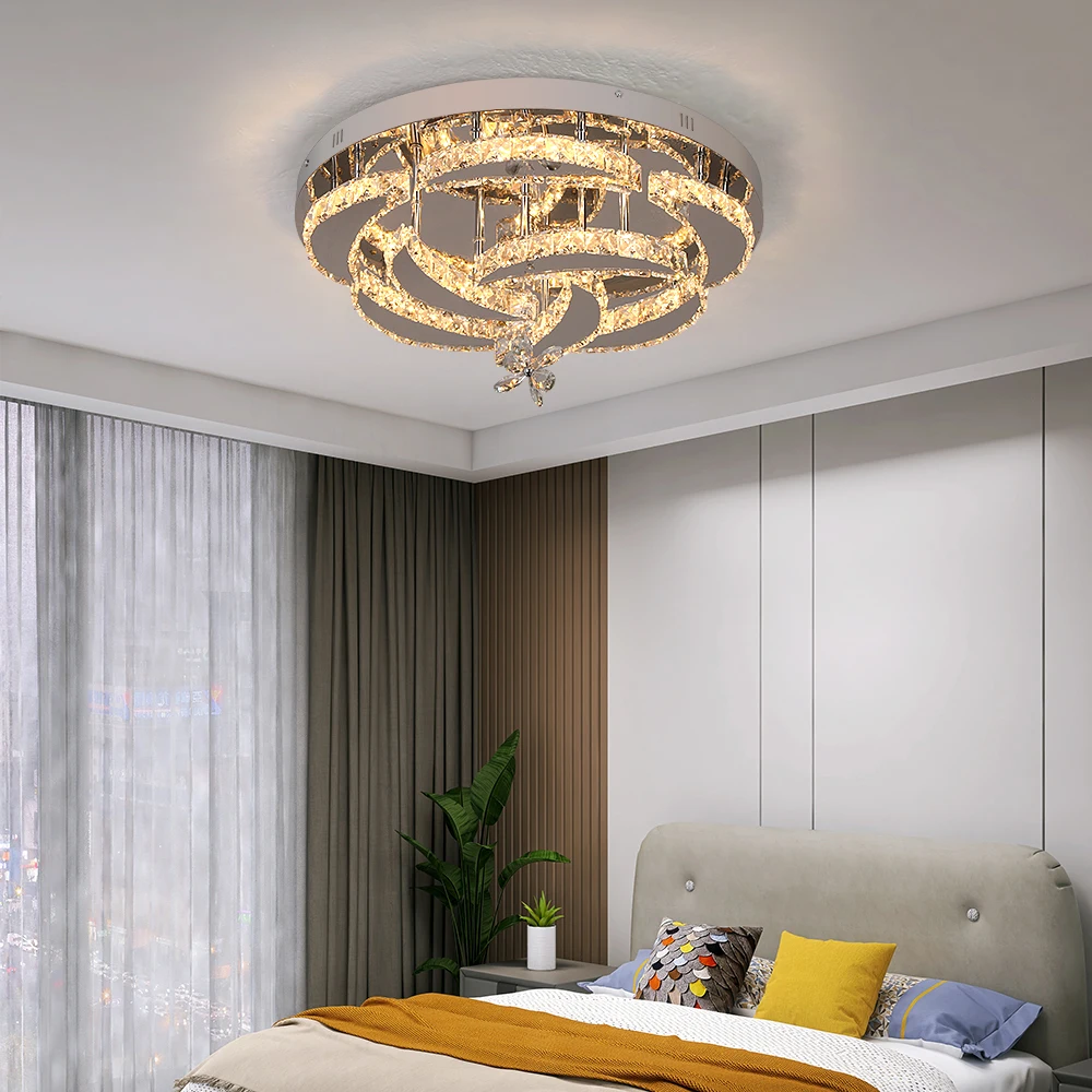 현대 샹들리에 천장 조명 K9 럭셔리 크리스탈 Led 거실 식당 장식 펜던트 조명 RC 디밍이 가능한 조명기구 홈 고정 장치