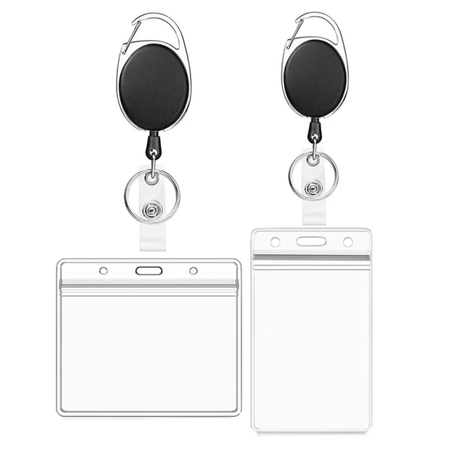 Retractable Badge Reel Aluminum Alloy Plastic ID Card Lanyard Name Tag Card  Holder Student Nurse Business Card Badge Holder Case