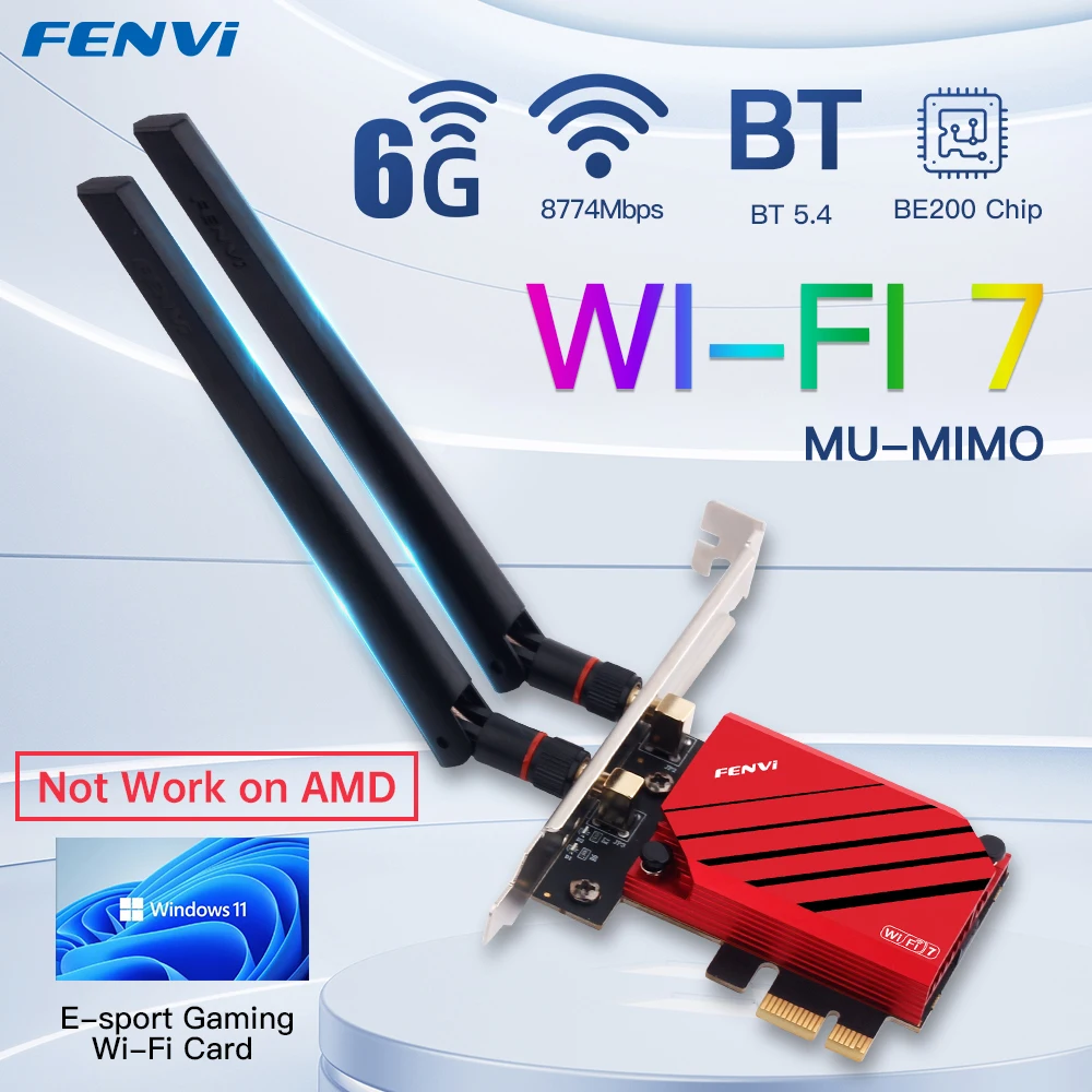 מתאם אלחוטי fenvi WiFi 7 FV-BE8800 עבור Intel BE200 Pcie Bluetooth 5.4 Tri-band 2.4G/5G/6GHz כרטיס רשת Wifi7 802.11be PC