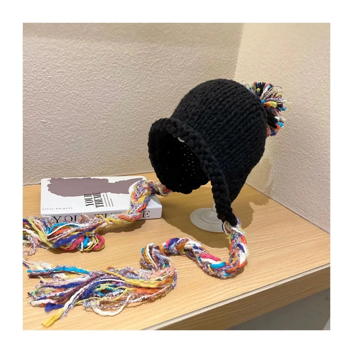Colorful tassel twist braid head cap children's autumn and winter new baby set head cap warm ear protection boys and girls
