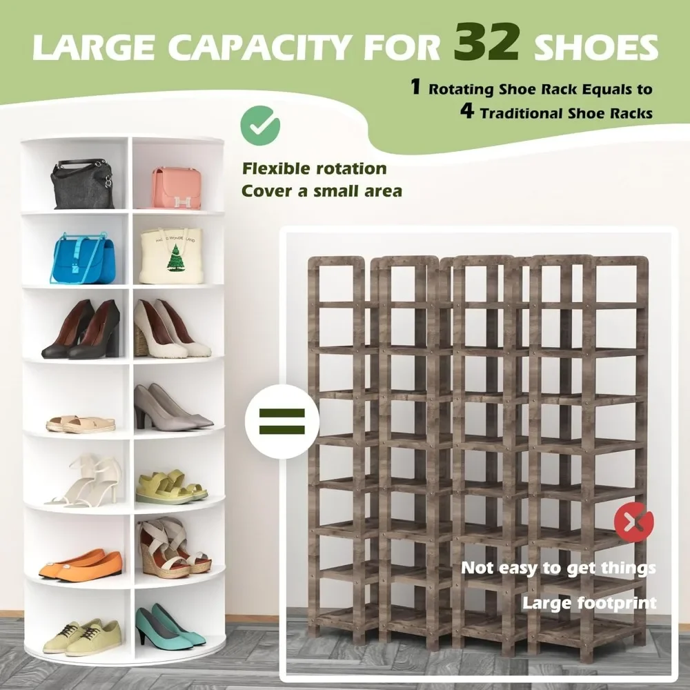 7-Tier Rotating Shoe Rack Tower, Free Standing 360° Revolving Organizer and Storage Hold Over 56 Pairs of Shoes, Shoe Cabinets 2