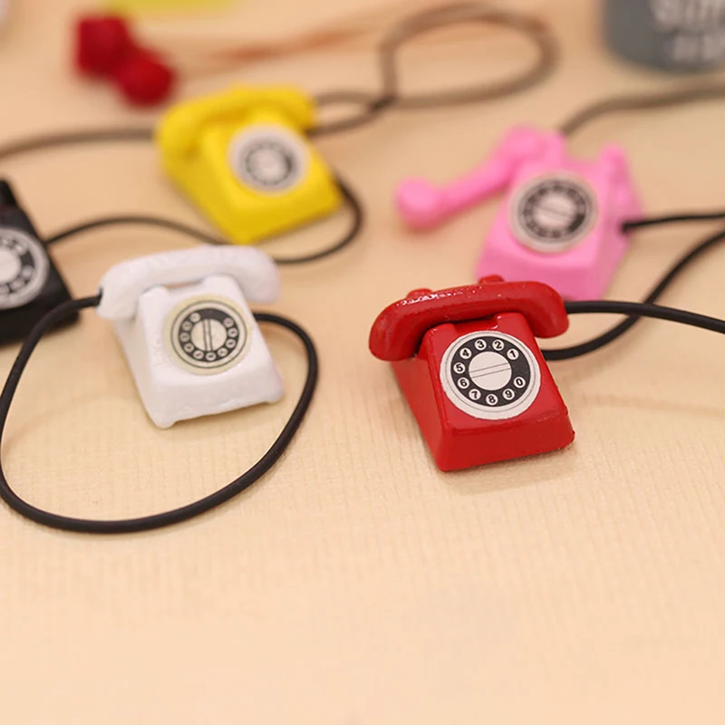 

Dollhouse Miniature Simulated Fixed Telephone And Retro Telephones Model Dollhouse Furniture Children Pretend Play Toy