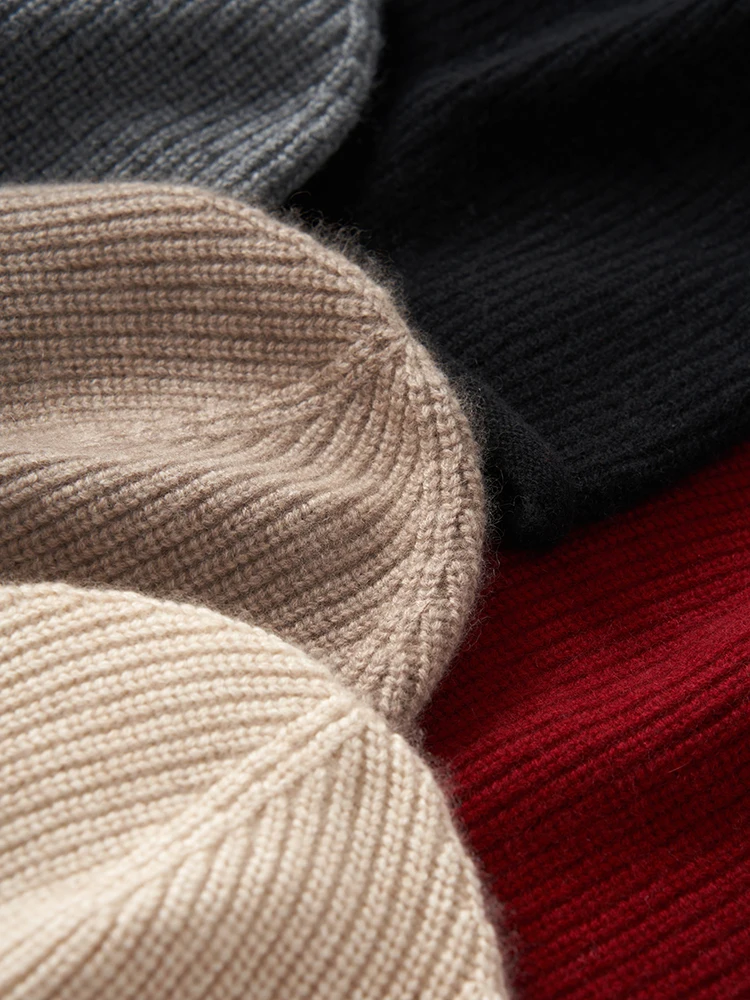 Thick Rolled Hem Women Cashmere Knitted Caps Moss Stitch Beanies 2023 Fashion Winter Hat Soft Hat Wool Blend Warm Hair Bonnet 6