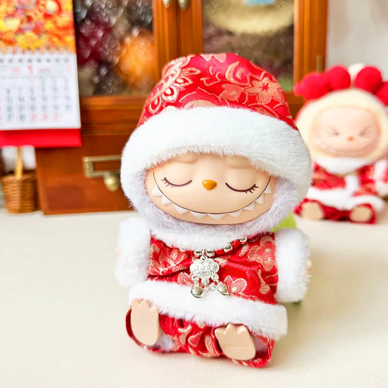 17cm Labubu Clothing Red Festival Clothing Red Awakening Lion Set Tang Costume DIY Doll Accessories Ropa Toys