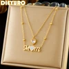 DIEYURO 316L Stainless Steel Heart Zircon Letter MOM Pendant 1