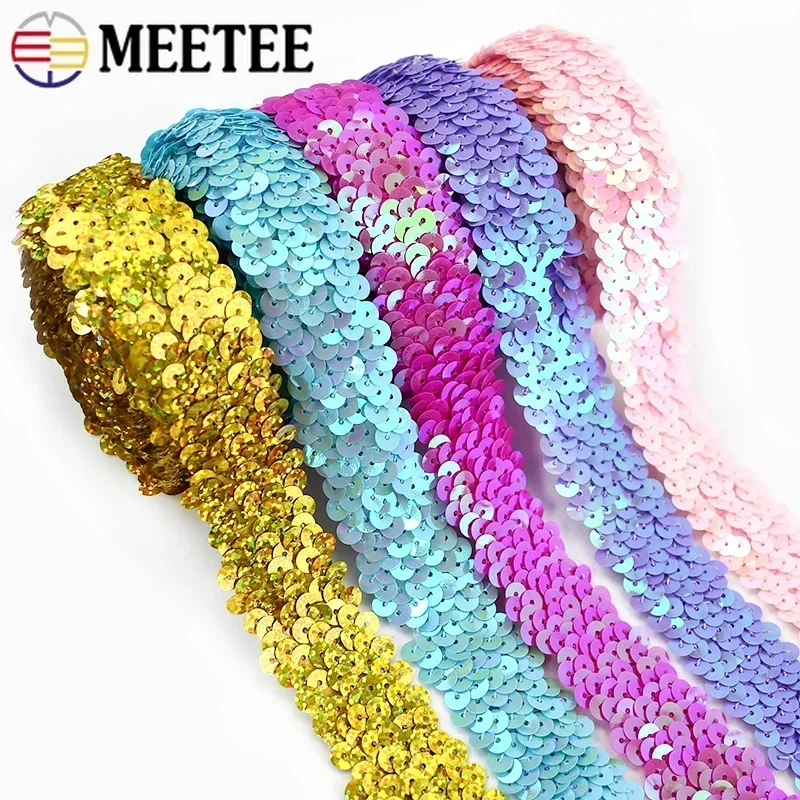 30mm Sequin Lace Ribbon Stretch Fabric Laces Trim for Clothes Elastic Band DIY Sewing Decoration Accessories 2/5/10Meters