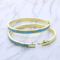 New Bezel Setting Small Beads Blue Turquoise Bangles for Women Brass with Gold Plated Color Classic Bracelet Fashion Jewelry 1
