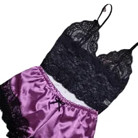 Ensemble pyjama 2 pièces pour femmes, vêtements de nuit, Lingerie Sexy, dentelle, soie, haut court et short, vêtements de nuit décontractés 5