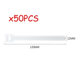 50-Pack Reusable Hook and Loop Cable Organizing Straps (White)
