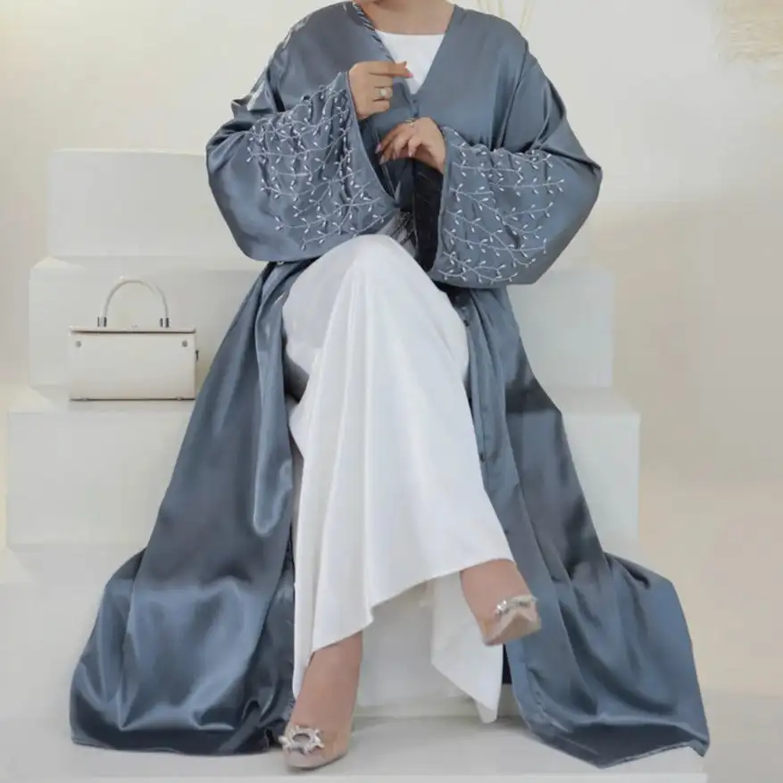 

Eid Open Abaya Kimono Dubai Luxury Party Kaftan Handmade Beads Muslim Hijab Dress Summer Abayas for Women Turkey Islam Clothing