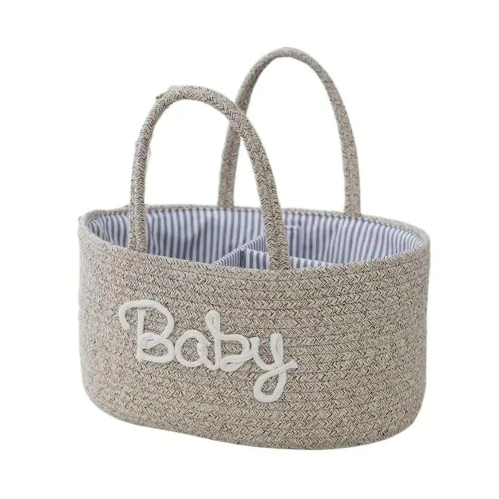 Borsa Multifunzionale per Mamme con Scomparti, Cesto Portatile in Corda di Cotone per Pannolini e Igiene del Bambino - immagine 2