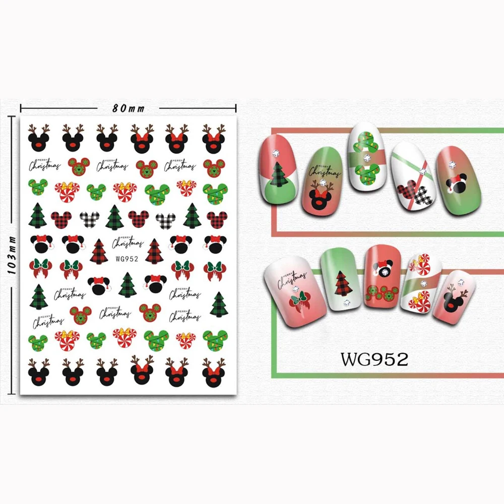 10PCS Christmas Disney Nail Art Decal Green skin monster text Mickey Nail Deco Art Decal 3D Back glue Party Green Nail slider 2