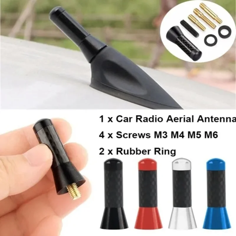 

Car Roof Short Antenna Aluminum Enhanced Signal 1.4" Carbon Fiber Screw Metal Universal 3.5cm Stubby Mast Auto Accessories