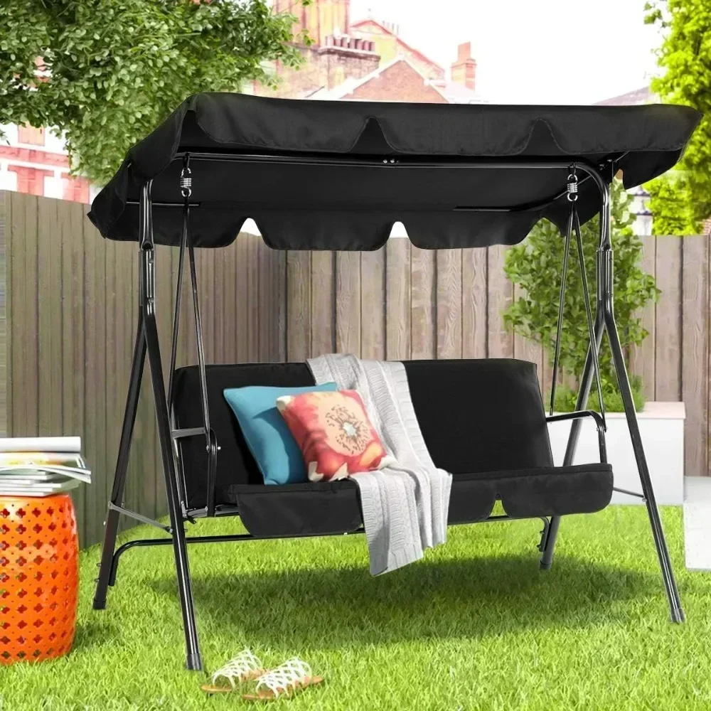 Swings Outdoor, Black Outdoor Swings for Adults with Removable Cushion and Coated Steel Frame, Patio Swings for Outside