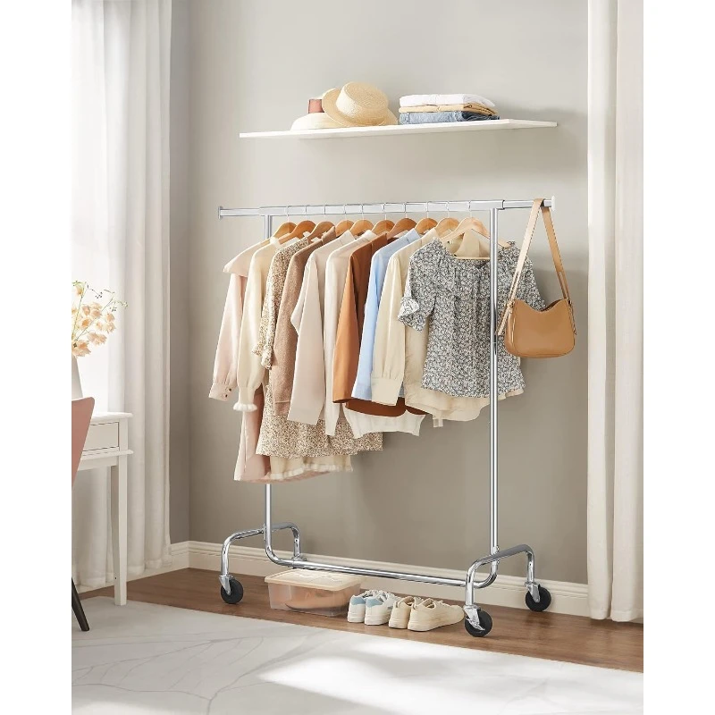 Clothes Rack with Wheels, Heavy-Duty Garment Rack with Extendable Rod, 286.6 lb Load Capacity, 2