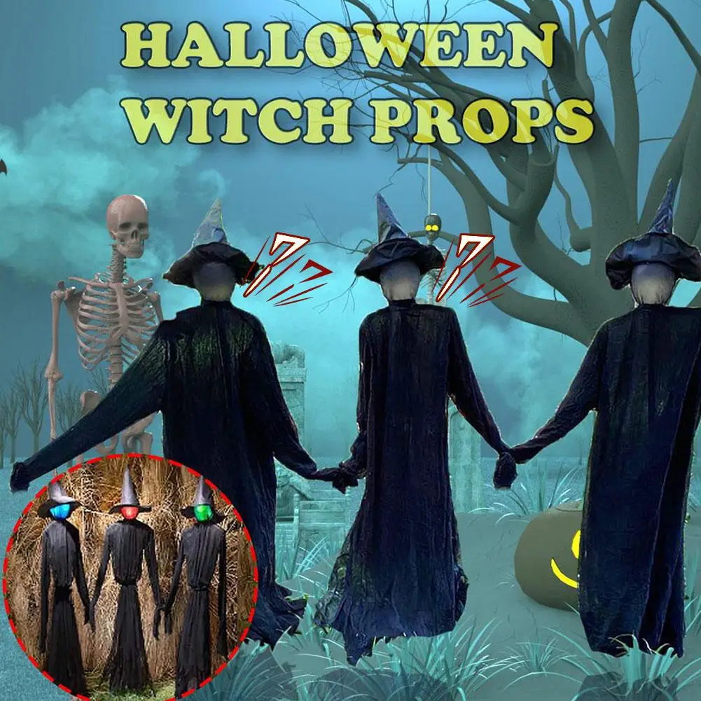 

120CM Halloween Horror Light-Up Holding Hands Witches With Stakes For Home Garden Patio Haunted House Halloween Party Decor C0X5