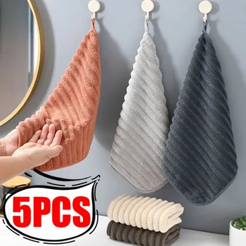 Serviette d'essuyage des mains en molleton de corail, épaisse et absorbante, suspendue, durable, douce, pour laver la cuisine, la vaisselle, 5/1 pièces 1