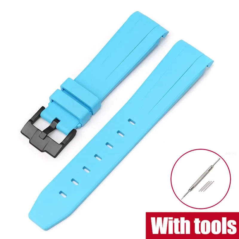 Premium 20mm Fluoro Rubber Strap with Curved End - Sport Waterproof FKM Watch Band (Includes Tools)