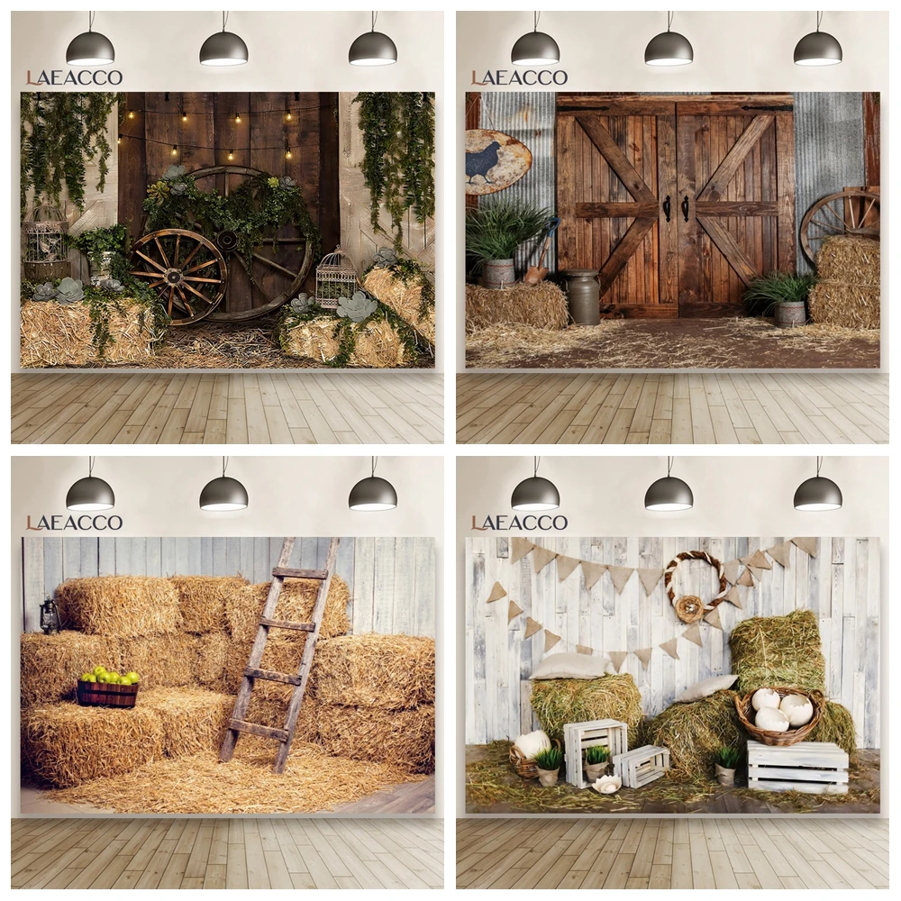 Photo Backdrops Laeacco Rural Countryside Straw Wooden Wall Wheel Flowers Potted Plants Photography Backgrounds Props photo backdrop photo wallpaper photography auxiliary props