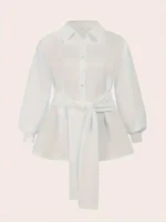 Plus Size 1XL-5XL Fashion Women‘s Solid Color Lapel Collar Blouse Ladies Casual Elegant Chic Top Long Sleeves Shirt - Image 3
